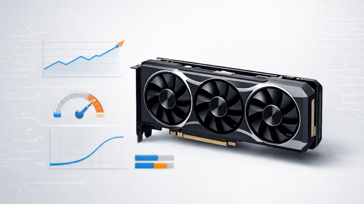 Graphics card with performance tuning visuals representing GPU optimization and configuration