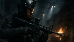 Modern military soldier illustration representing a competitive battle royale shooter