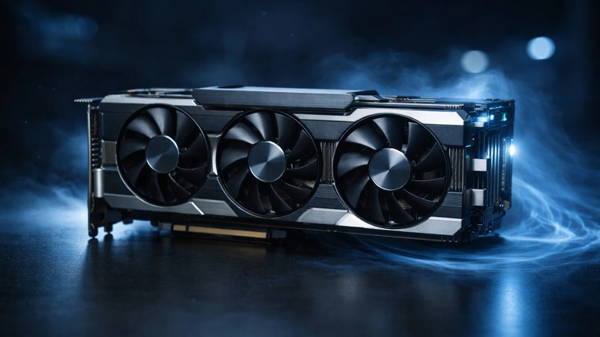 Premium GPU product photo representing efficiency cooling and quiet performance