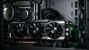 High-end GPU installed inside a modern gaming PC showing undervolting optimization concept