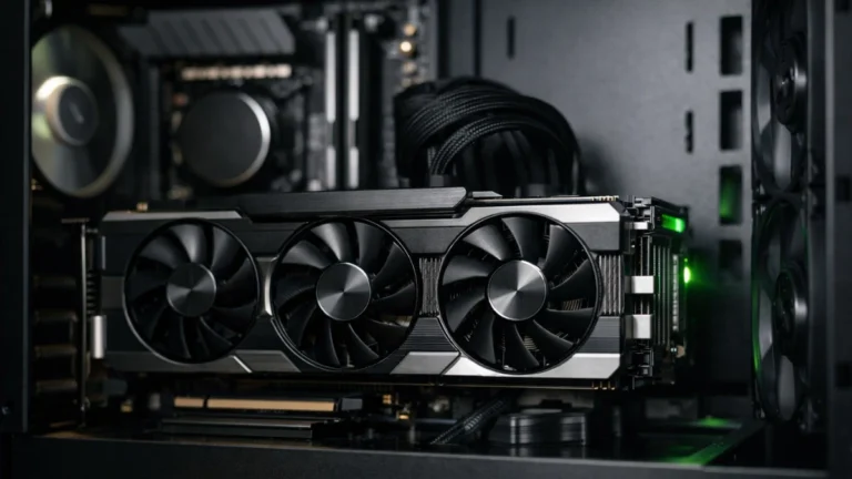 High-end GPU installed inside a modern gaming PC showing undervolting optimization concept