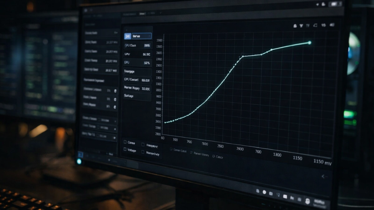 GPU voltage frequency curve displayed on monitor during undervolting process