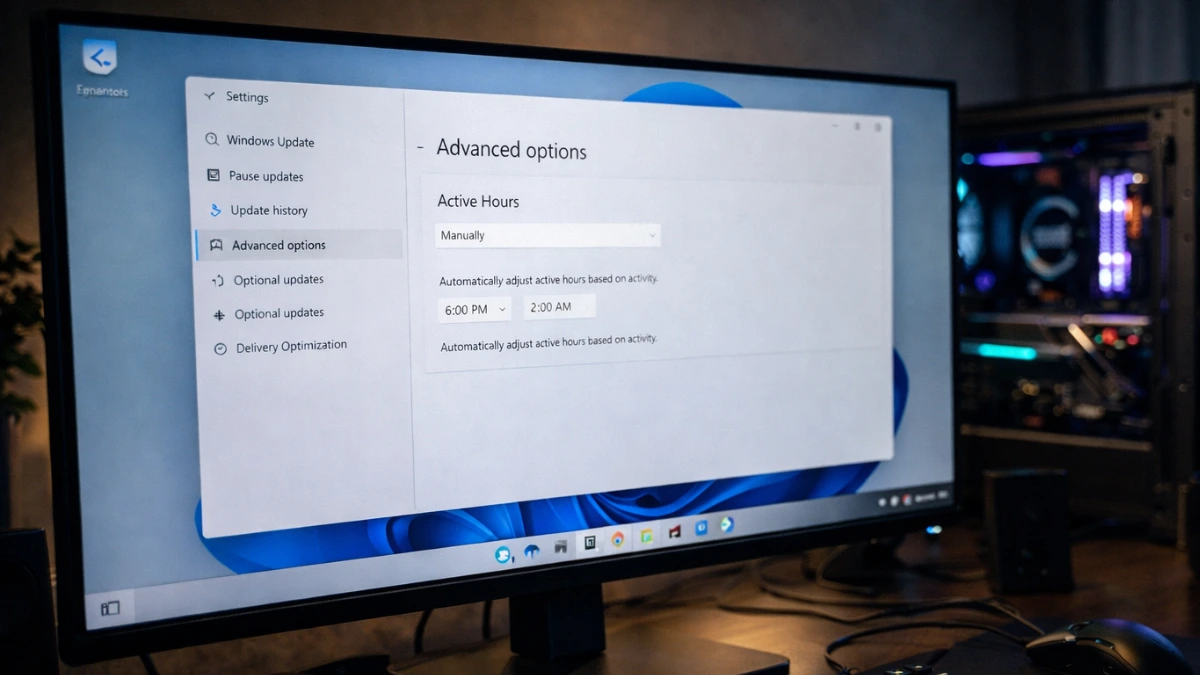 Windows Active Hours settings configured to prevent gaming interruptions