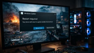 Windows Update notification interrupting gameplay on a modern gaming PC setup