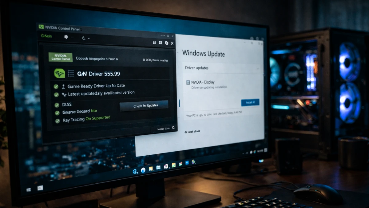 GPU driver panel showing Windows Update driver replacement concept