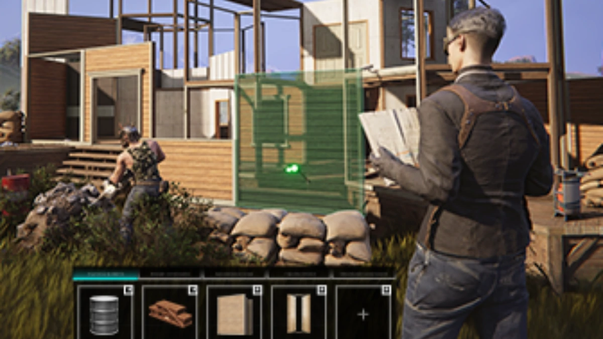 Once Human base building mechanics showing a constructed survival base with crafting and defense elements