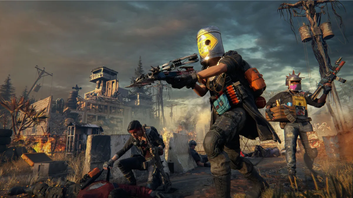 Once Human gameplay showing players in combat using weapons in a post-apocalyptic survival environment